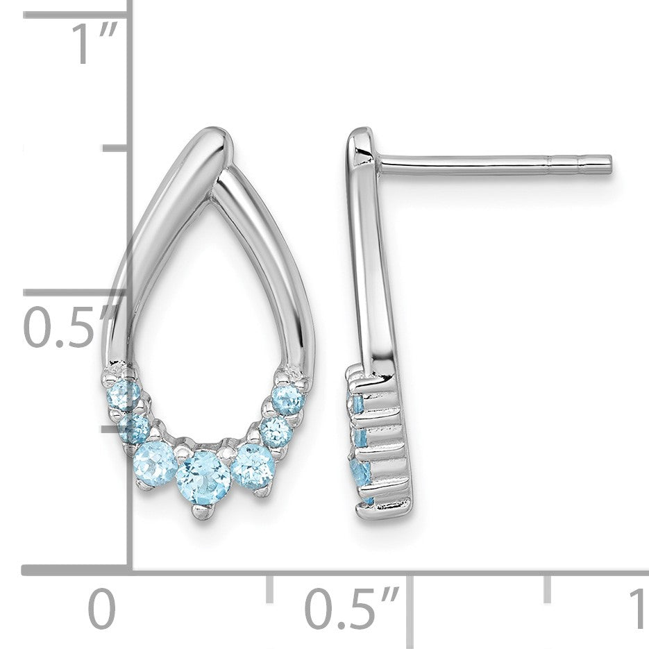 Sterling Silver Rhodium-plated Polished Swiss Blue Topaz Teardrop Post Earrings