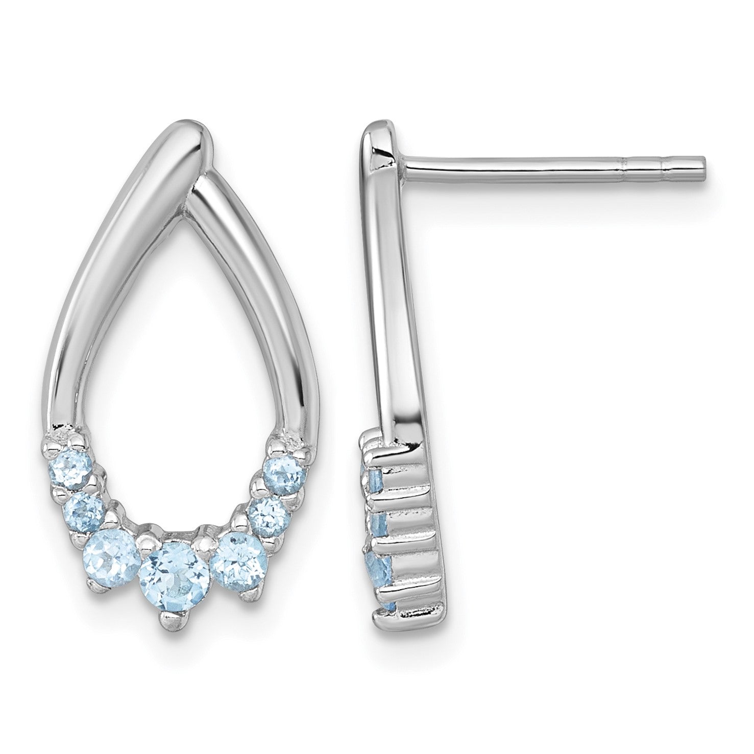 Sterling Silver Rhodium-plated Polished Swiss Blue Topaz Teardrop Post Earrings