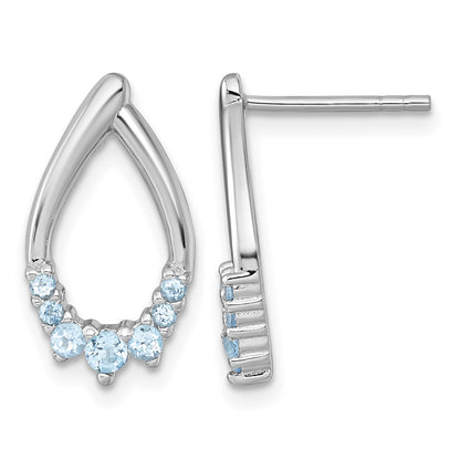 Sterling Silver Rhodium-plated Polished Swiss Blue Topaz Teardrop Post Earrings