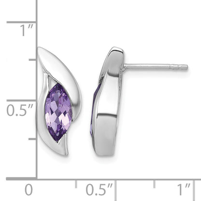 Sterling Silver Rhodium-plated Polished Marquise Amethyst Drop Post Earrings