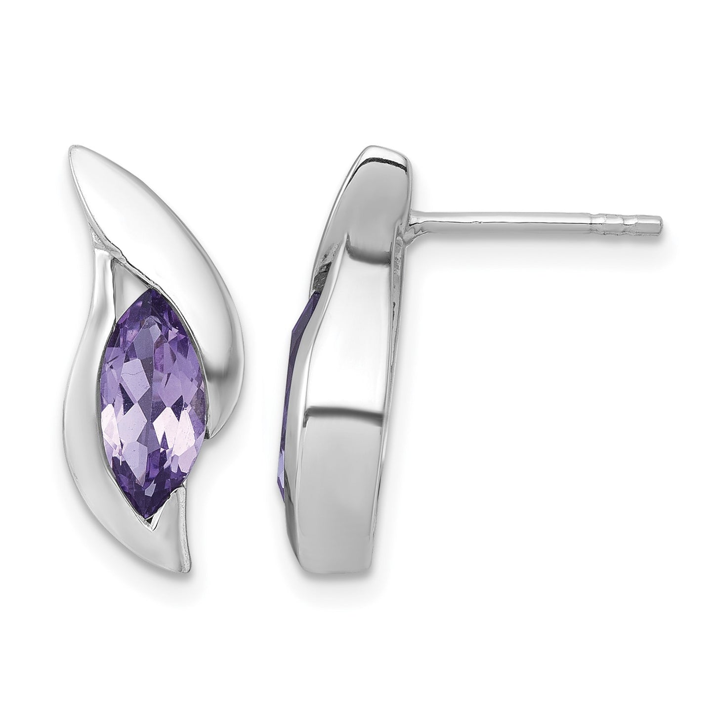 Sterling Silver Rhodium-plated Polished Marquise Amethyst Drop Post Earrings