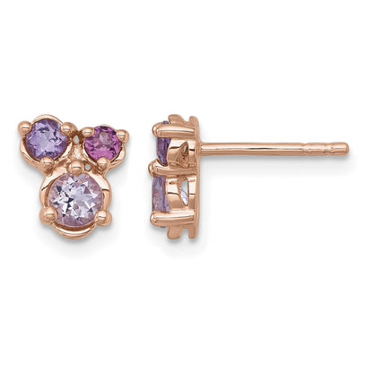 Sterling Silver Rose Gold-plated Polished Round Amethyst, Pink Quartz and Rhodolite Garnet Post Earrings