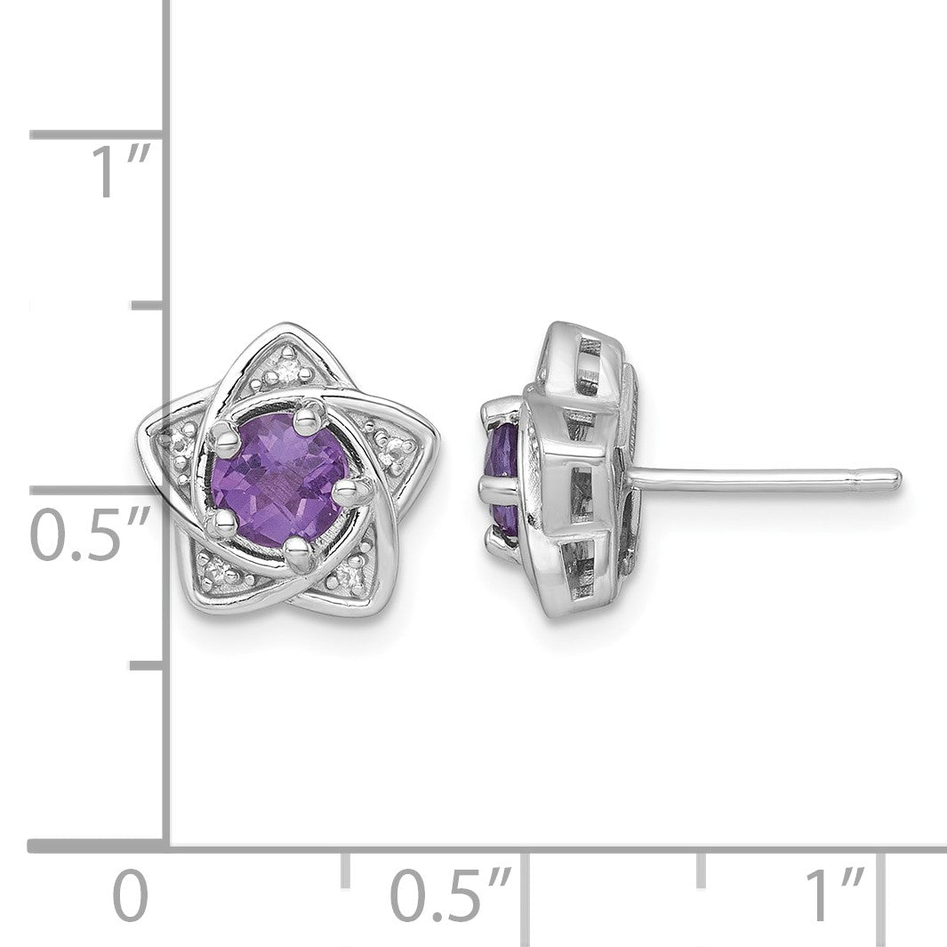 Sterling Silver Rhodium-plated Polished Amethyst and White Topaz Star Post Earrings