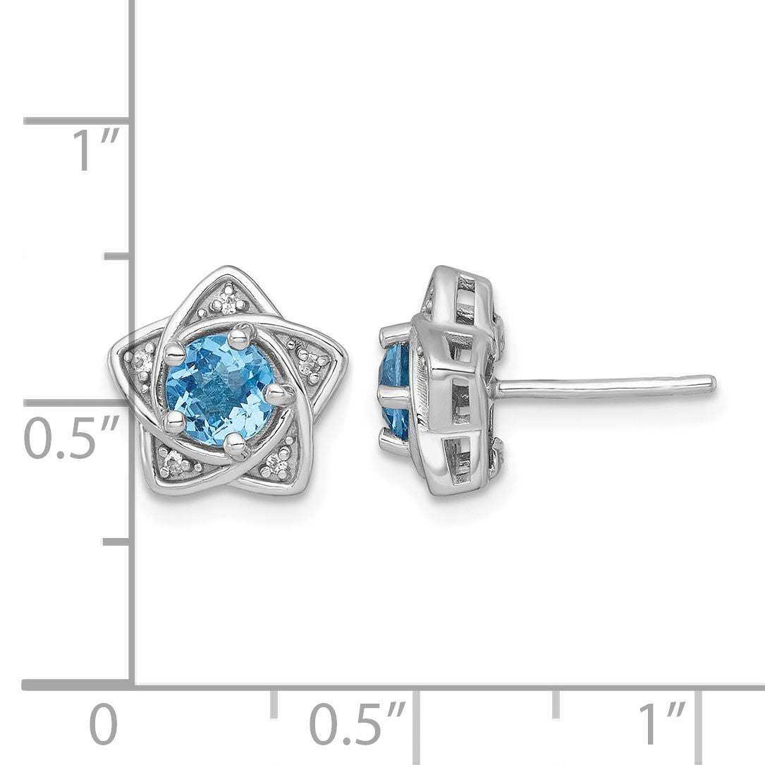 Sterling Silver Rhodium-plated Polished Round Light Swiss Blue and White Topaz Star Post Earrings