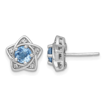 Sterling Silver Rhodium-plated Polished Round Light Swiss Blue and White Topaz Star Post Earrings
