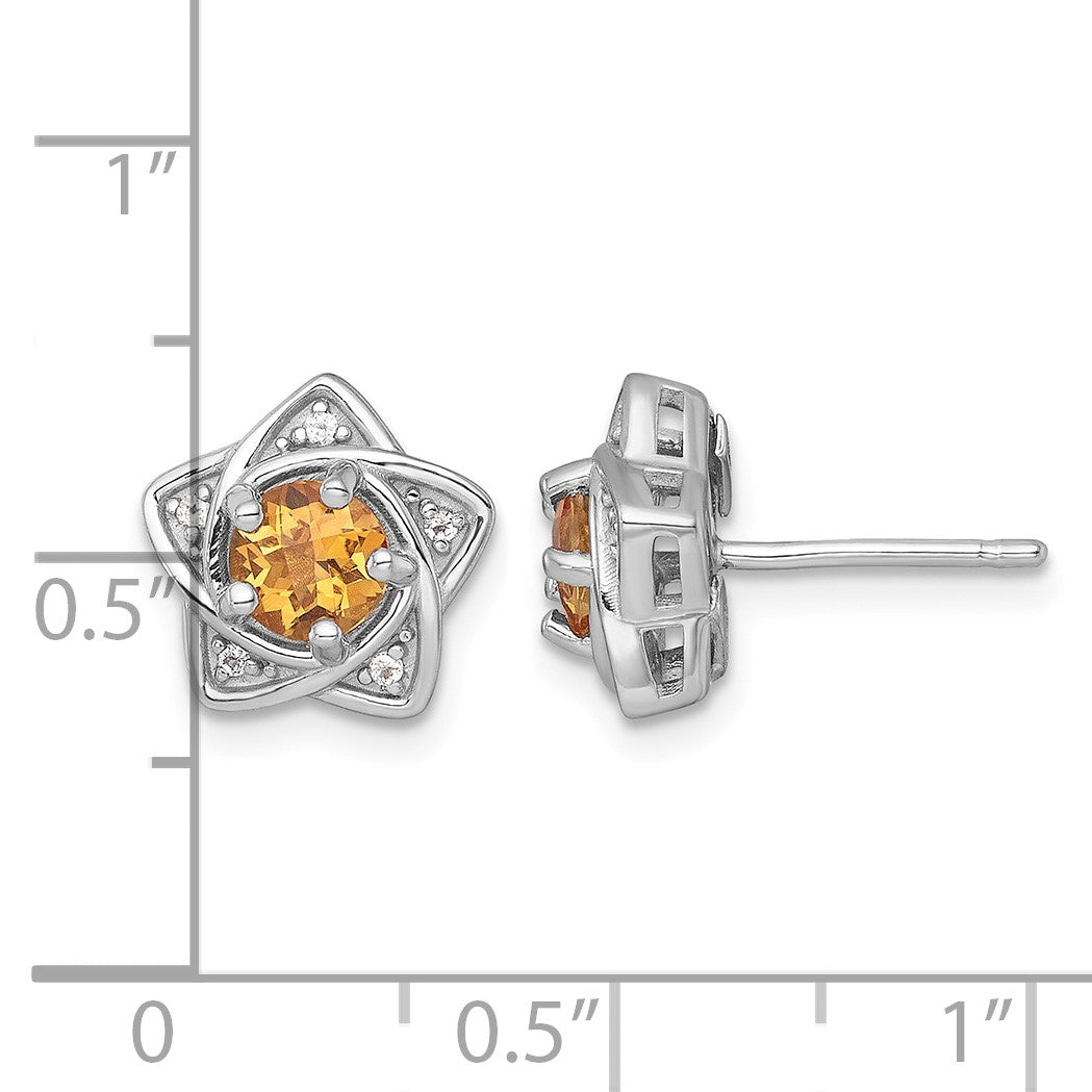 Sterling Silver Rhodium-plated Polished Citrine and White Topaz Star Post Earrings