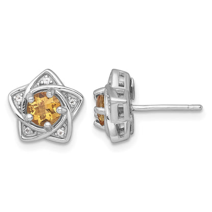 Sterling Silver Rhodium-plated Polished Citrine and White Topaz Star Post Earrings