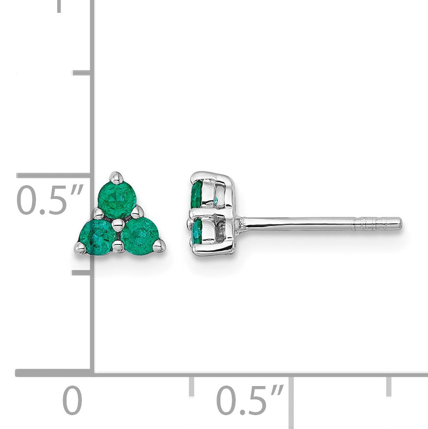 Sterling Silver Rhodium-plated Polished Three Round Emeralds Post Earrings