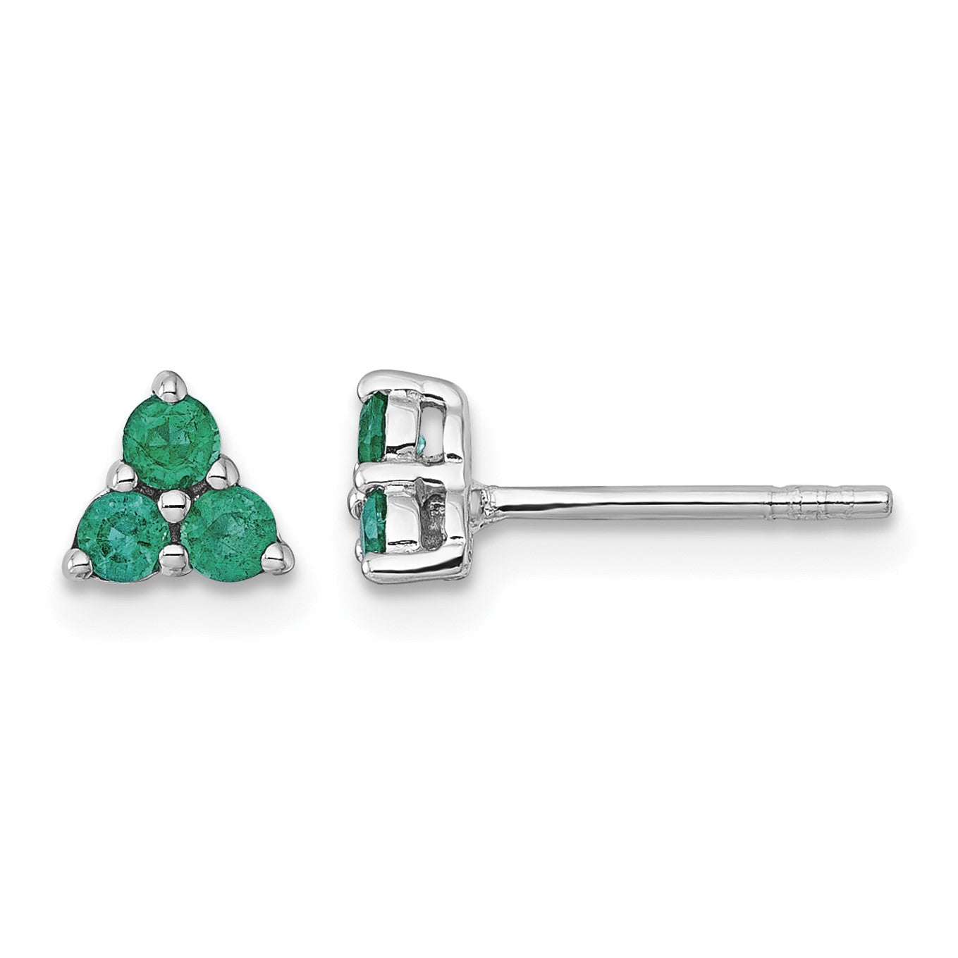 Sterling Silver Rhodium-plated Polished Three Round Emeralds Post Earrings