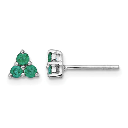 Sterling Silver Rhodium-plated Polished Three Round Emeralds Post Earrings