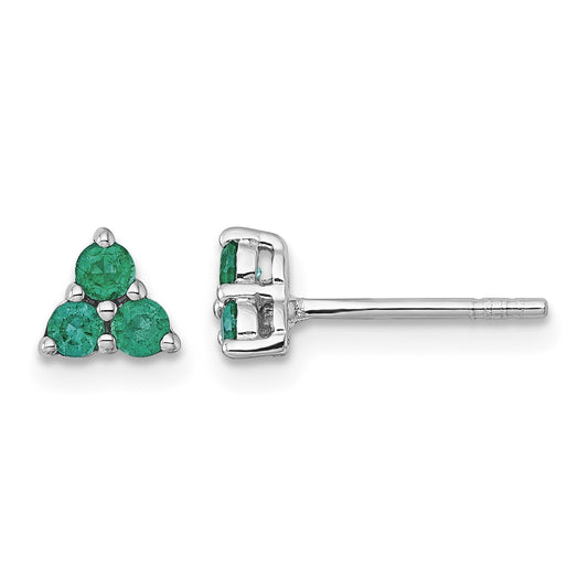 Sterling Silver Rhodium-plated Polished Three Round Emeralds Post Earrings