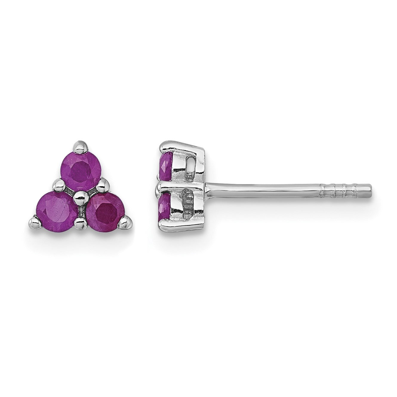 Sterling Silver Rhodium-plated Polished Three Round Ruby Post Earrings