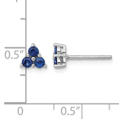 Sterling Silver Rhodium-plated Polished Three Round Sapphires Post Earrings
