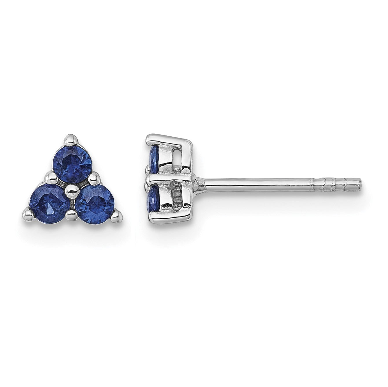 Sterling Silver Rhodium-plated Polished Three Round Sapphires Post Earrings