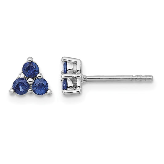 Sterling Silver Rhodium-plated Polished Three Round Sapphires Post Earrings