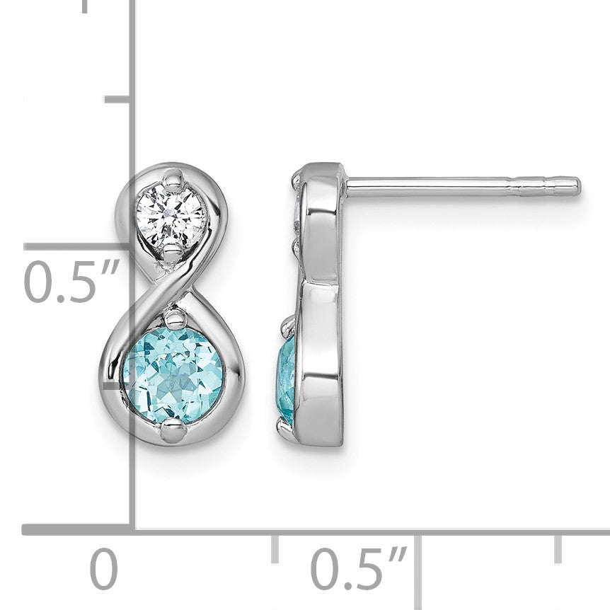 Sterling Silver Rhodium-plated Polished Round Lab Created Paraiba and CZ Infinity Post Earrings