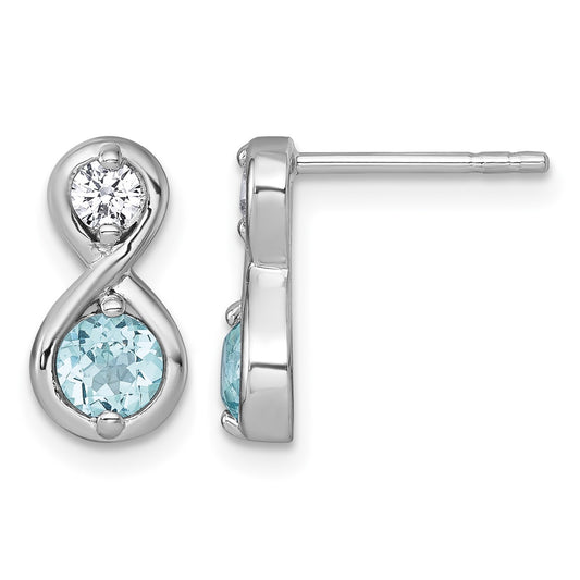 Sterling Silver Rhodium-plated Polished Round Lab Created Paraiba and CZ Infinity Post Earrings