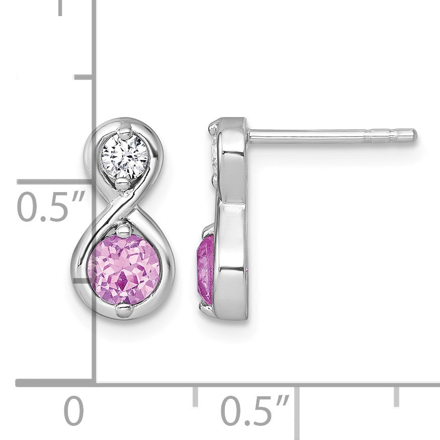 Sterling Silver Rhodium-plated Polished Round Lab Created Ruby and CZ Infinity Post Earrings
