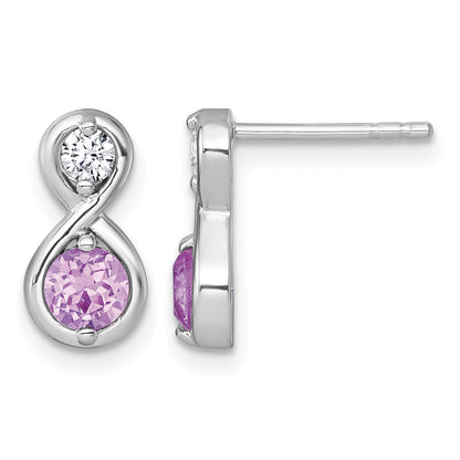 Sterling Silver Rhodium-plated Polished Round Lab Created Ruby and CZ Infinity Post Earrings