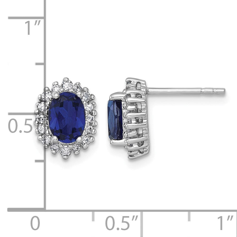 Sterling Silver Rhodium-plated Polished Lab Created Sapphire and CZ Oval Halo Post Earrings