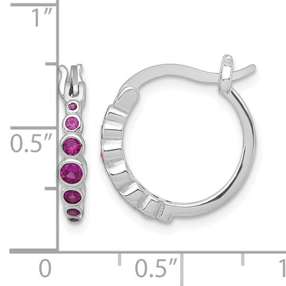 Sterling Silver Rhodium-plated Graduated Red Lab Created Ruby Hoop Earrings