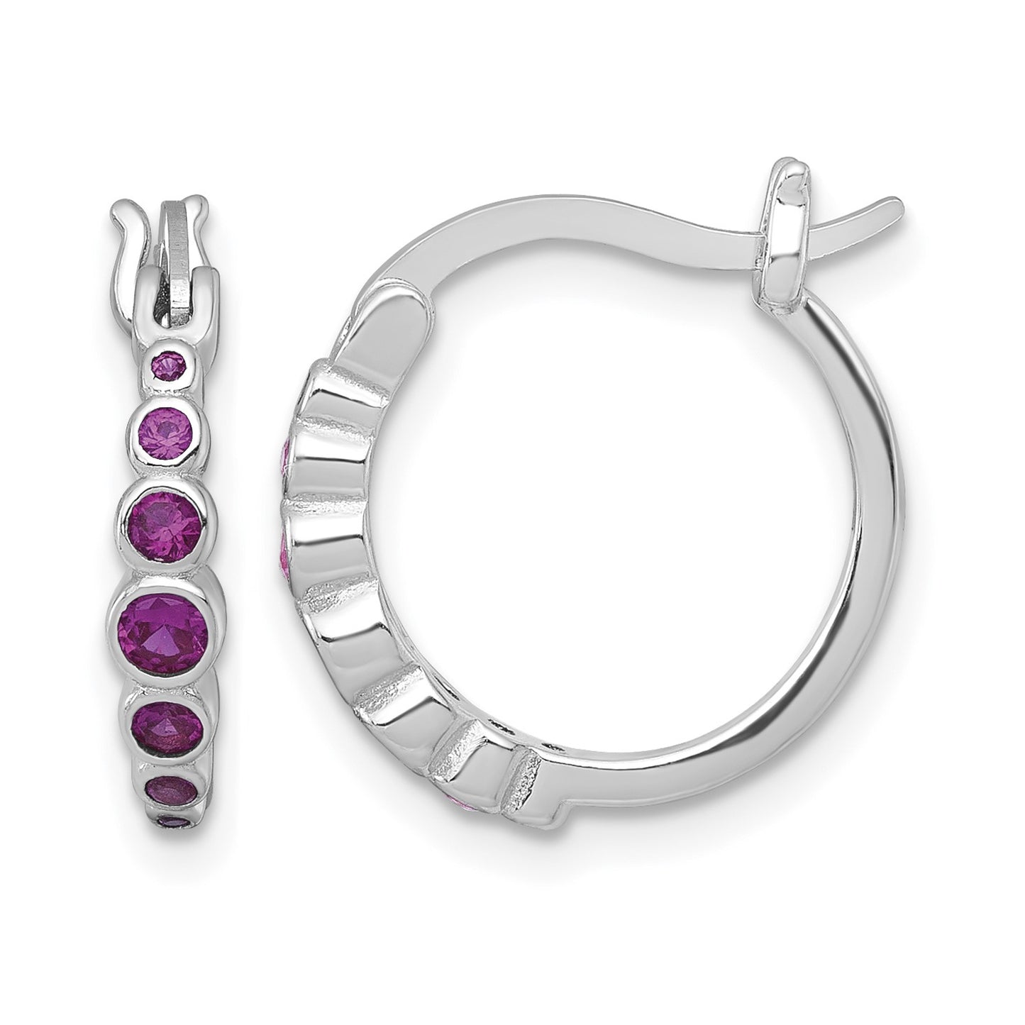 Sterling Silver Rhodium-plated Graduated Red Lab Created Ruby Hoop Earrings