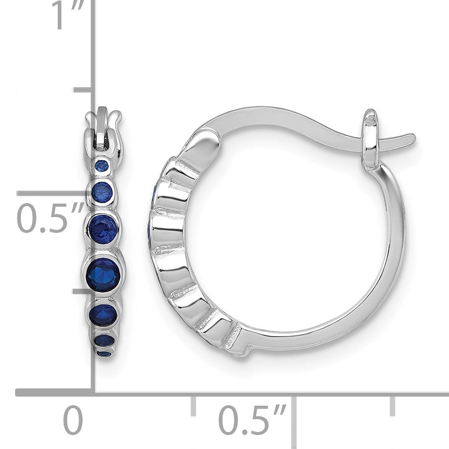 Sterling Silver Rhodium-plated Graduated Blue Lab Created Sapphire Hoop Earrings