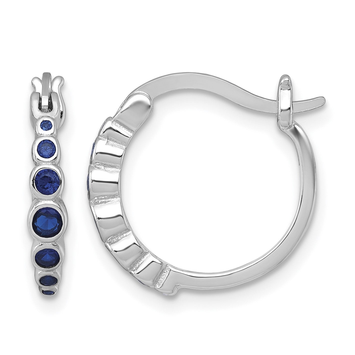 Sterling Silver Rhodium-plated Graduated Blue Lab Created Sapphire Hoop Earrings