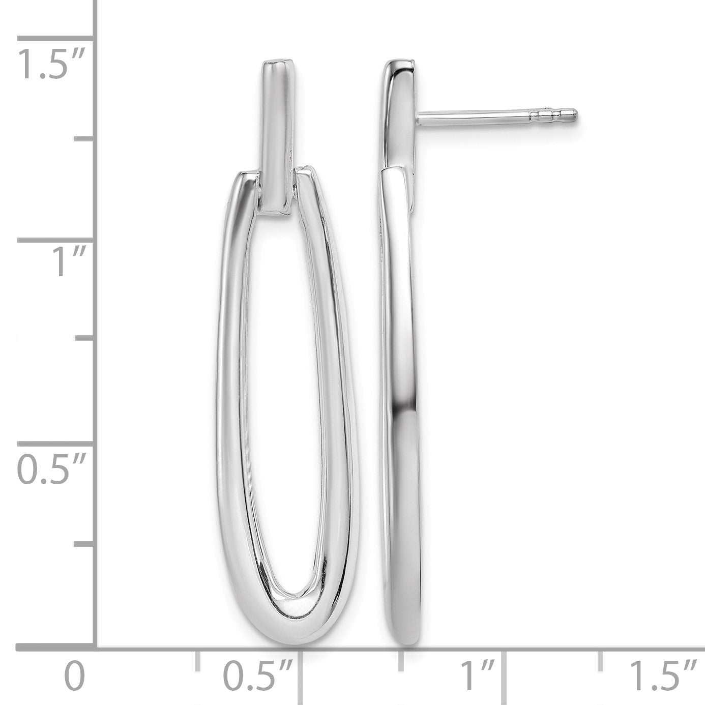 Sterling Silver Rhodium-plated Fancy Elongated Oval Post Dangle Earrings