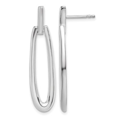 Sterling Silver Rhodium-plated Fancy Elongated Oval Post Dangle Earrings