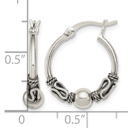 Sterling Silver Antiqued Fancy Beaded Hoop Earrings