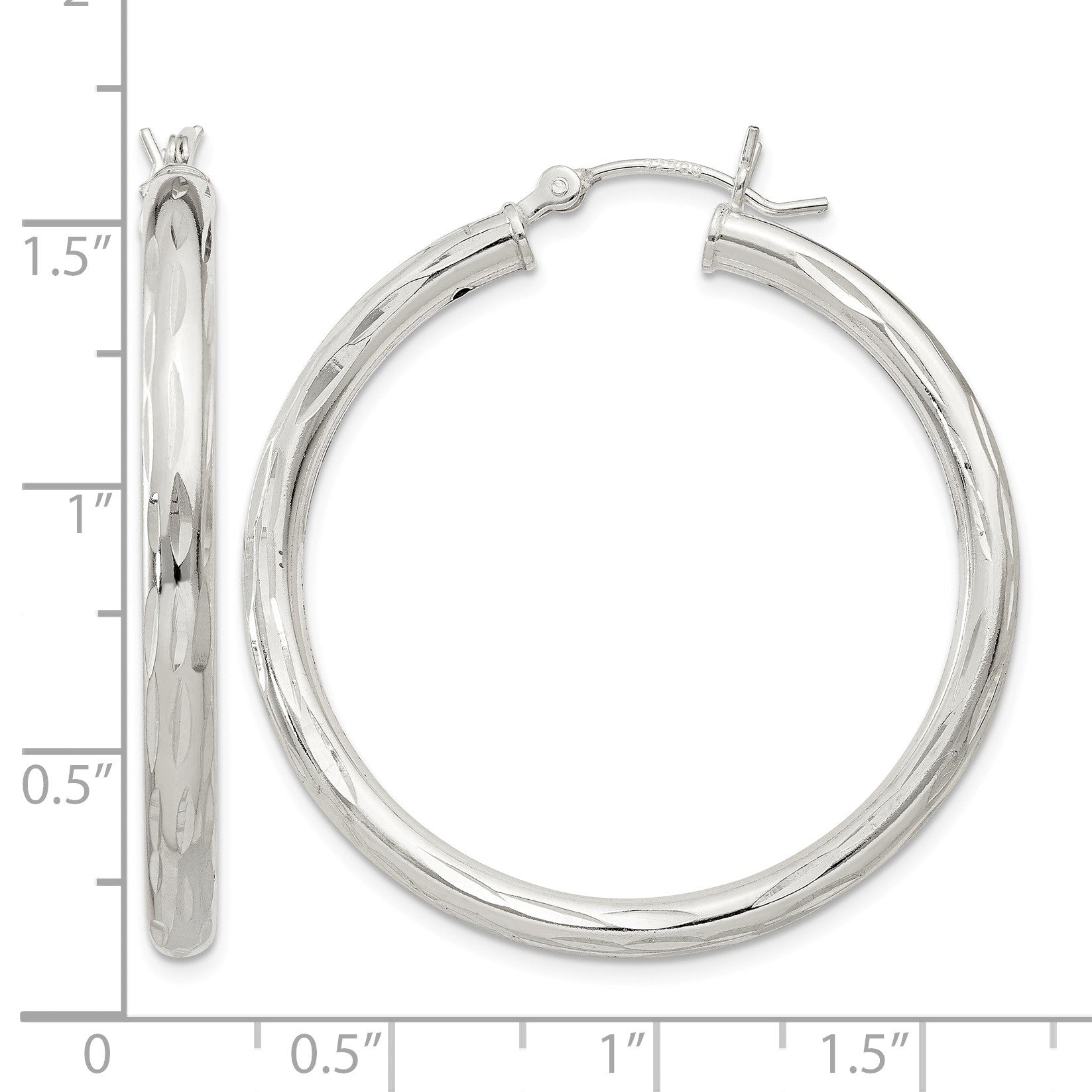 Sterling Silver Diamond-cut Satin 3x35mm Hoop Earrings