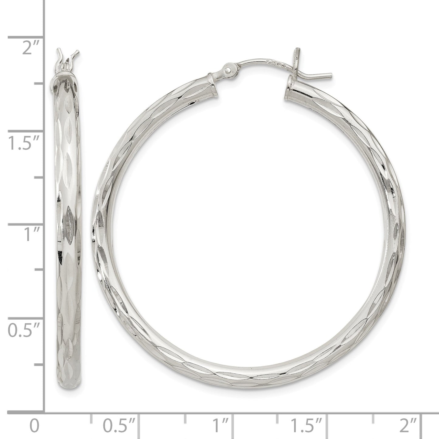 Sterling Silver Diamond-cut Satin 3x40mm Hoop Earrings