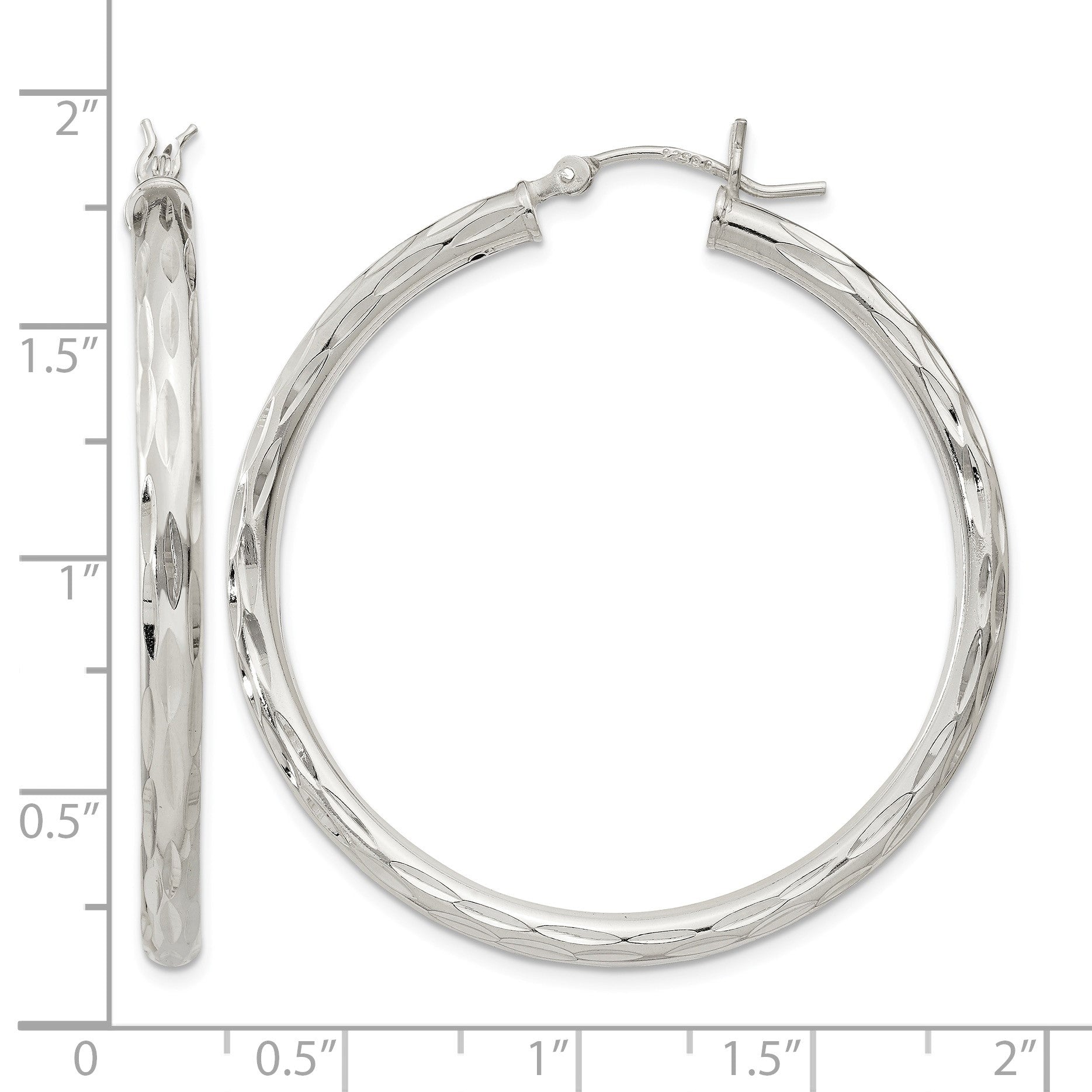 Sterling Silver Diamond-cut Satin 3x40mm Hoop Earrings