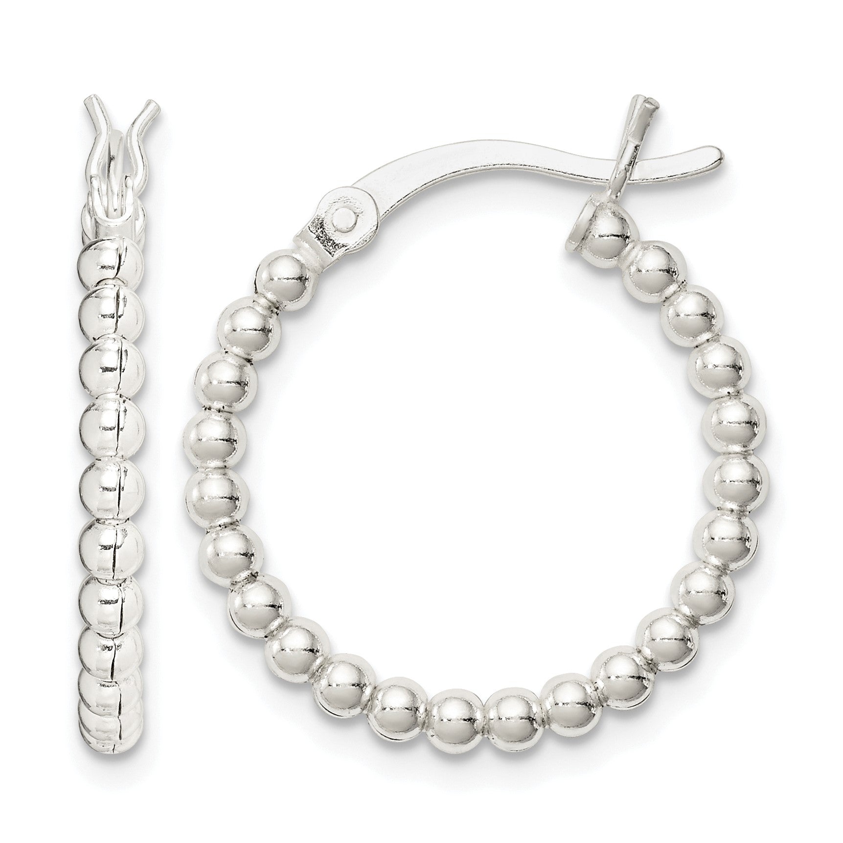 Sterling Silver Polished Beaded 2mm Hoop Earrings