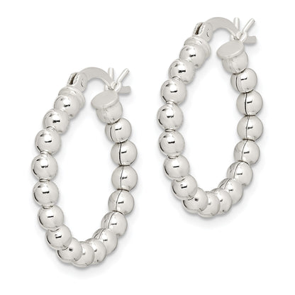 Sterling Silver Polished Beaded Hoop Earrings