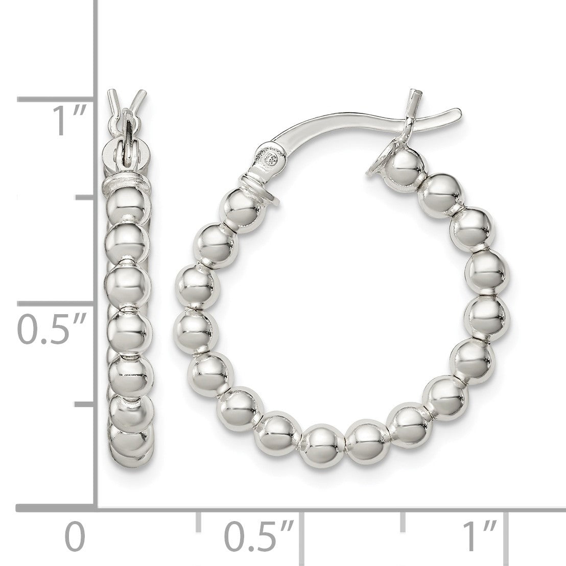 Sterling Silver Polished Beaded Hoop Earrings
