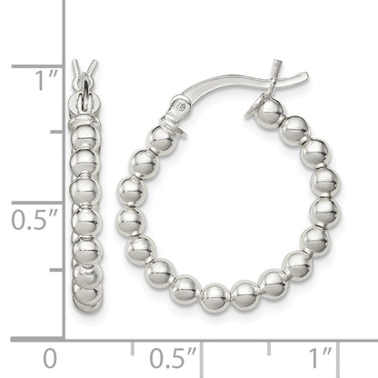 Sterling Silver Polished Beaded Hoop Earrings
