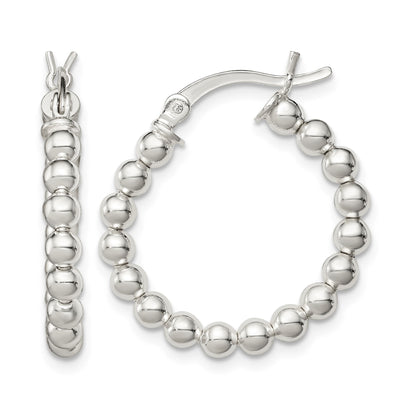 Sterling Silver Polished Beaded Hoop Earrings