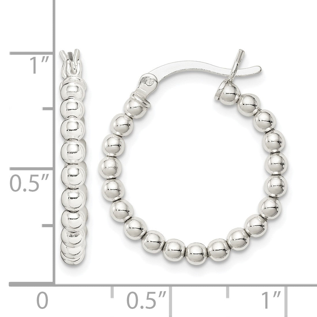 Sterling Silver Polished Beaded Hoop Earrings