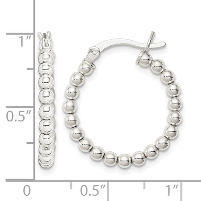 Sterling Silver Polished Beaded Hoop Earrings