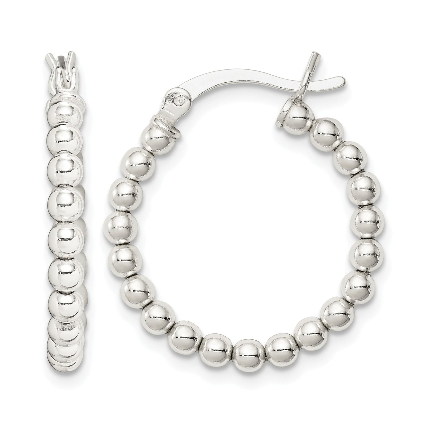 Sterling Silver Polished Beaded Hoop Earrings