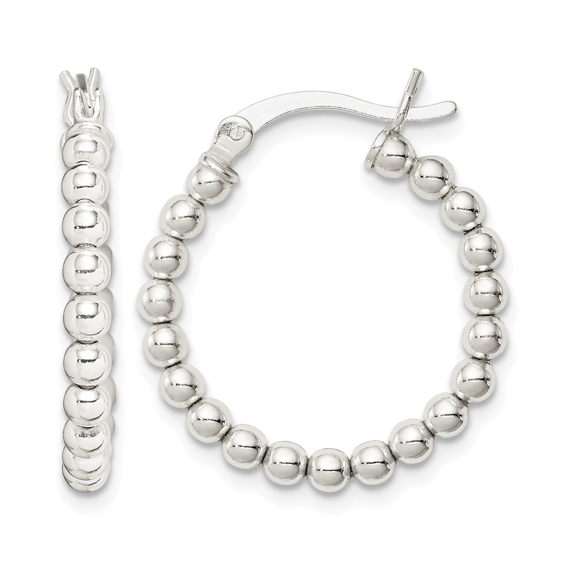 Sterling Silver Polished Beaded Hoop Earrings