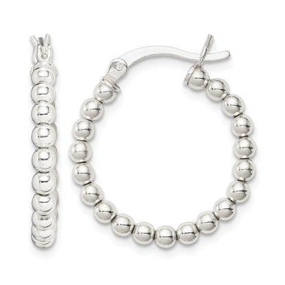 Sterling Silver Polished Beaded Hoop Earrings