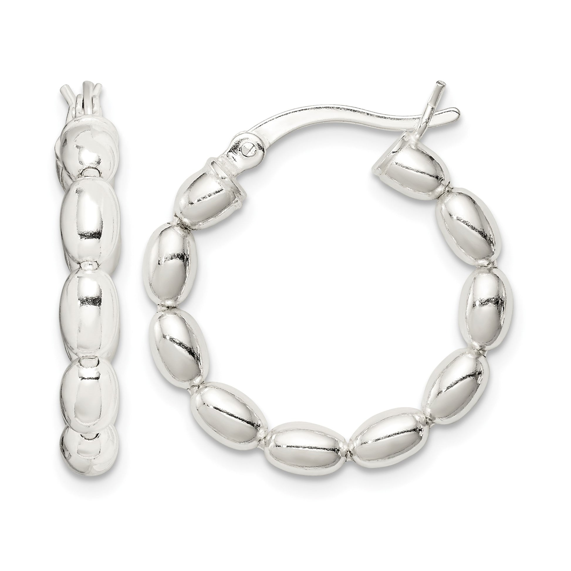 Sterling Silver Polished Beaded Hoop Earrings