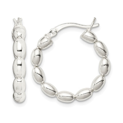 Sterling Silver Polished Beaded Hoop Earrings