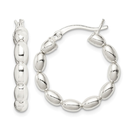 Sterling Silver Polished Beaded Hoop Earrings