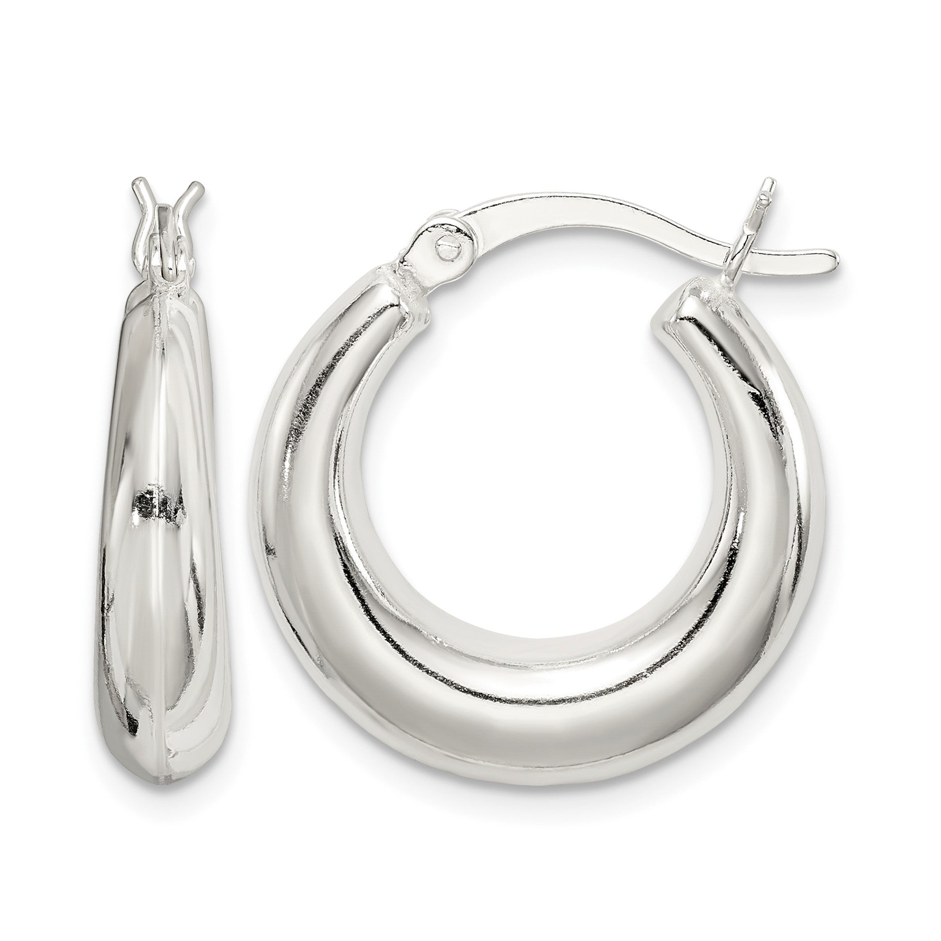 Sterling Silver Polished & Tapered Round Hoop Earrings