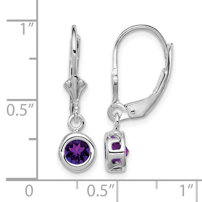 Sterling Silver Rhodium Plated 5mm Round Amethyst Leverback Earrings