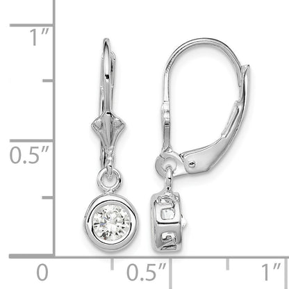 Sterling Silver Rhodium Plated 5mm Round CZ Leverback Earrings